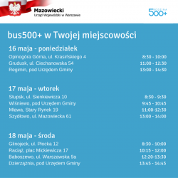  Harmonogram wizyt Busa 500 plus w regionie ciechanowskim.